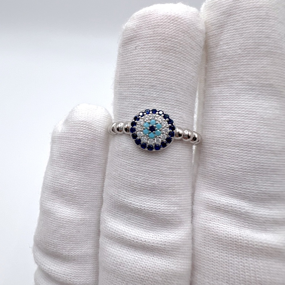 .925 Sterling Silver Evil Eye Cz Ring - Picture 17 of 17